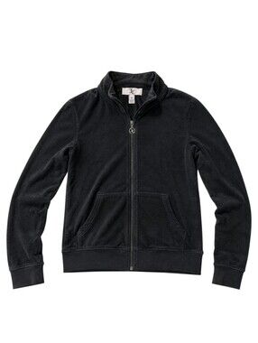 Juicy Couture Velour Track Jacket Women Medium Black Zip Front Y2K